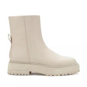 Revolve Larroude Hailey Square Toe Ivory Block Heel Leather Booties